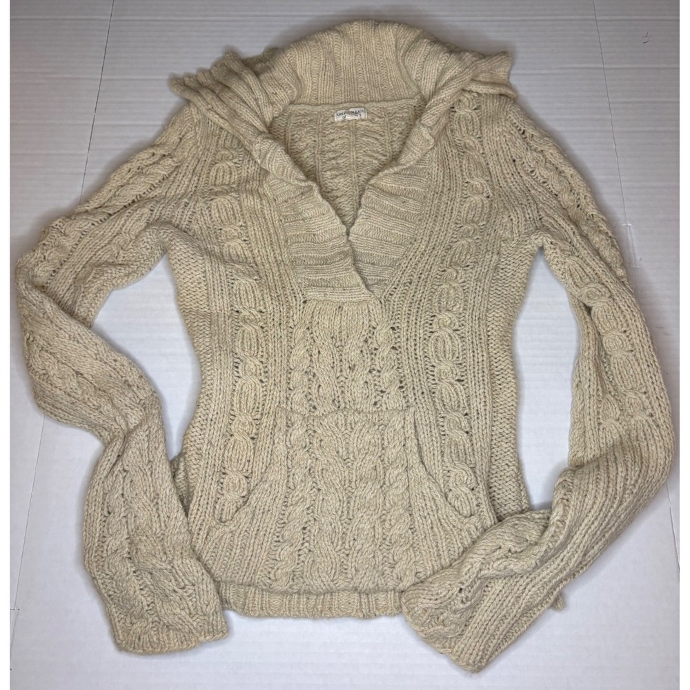 Vintage Y2K American Eagle Chunky Cable Knit Pullover Wool Sweater Oatmeal Cabin
